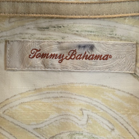 Tommy Bahama Silk Shirt Yellow Wave Swirl Pattern Button Up Short Sleeve Mens M - Picture 4 of 8